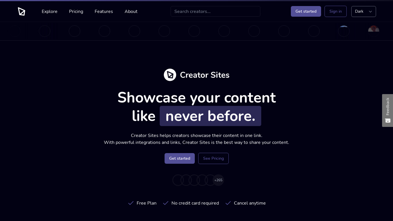 Creator Sites Landing page