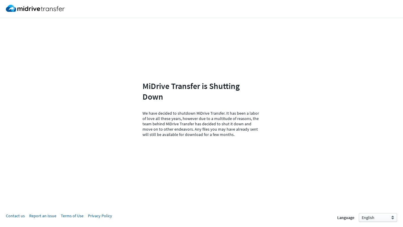 MiDrive Transfer Landing page