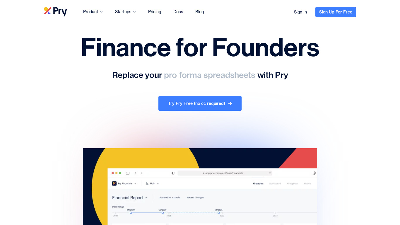 Pry Financials Landing page