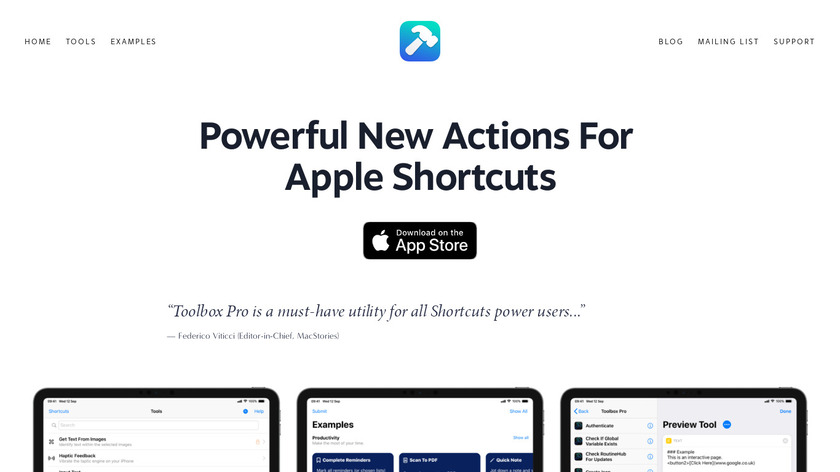 Toolbox Pro for Shortcuts Landing Page