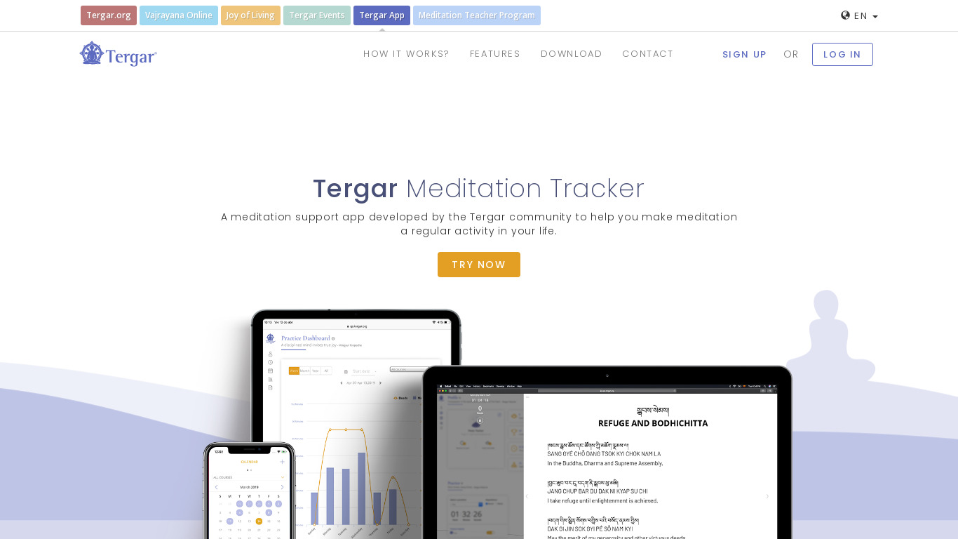 Tergar Meditation Tracker Landing page