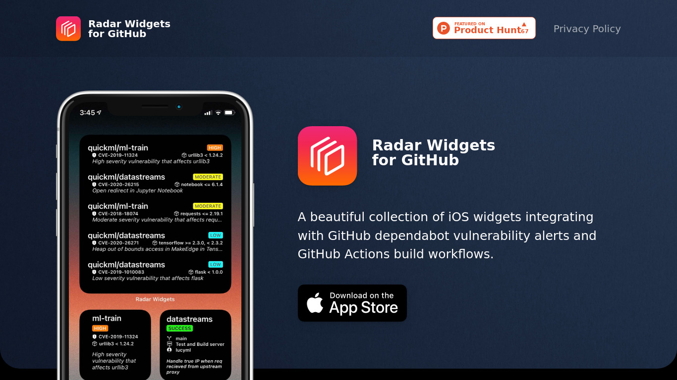 Radar Widgets for Github Landing page