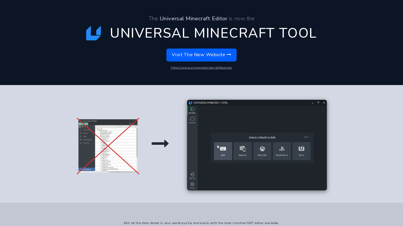 Universal Minecraft Editor Landing page