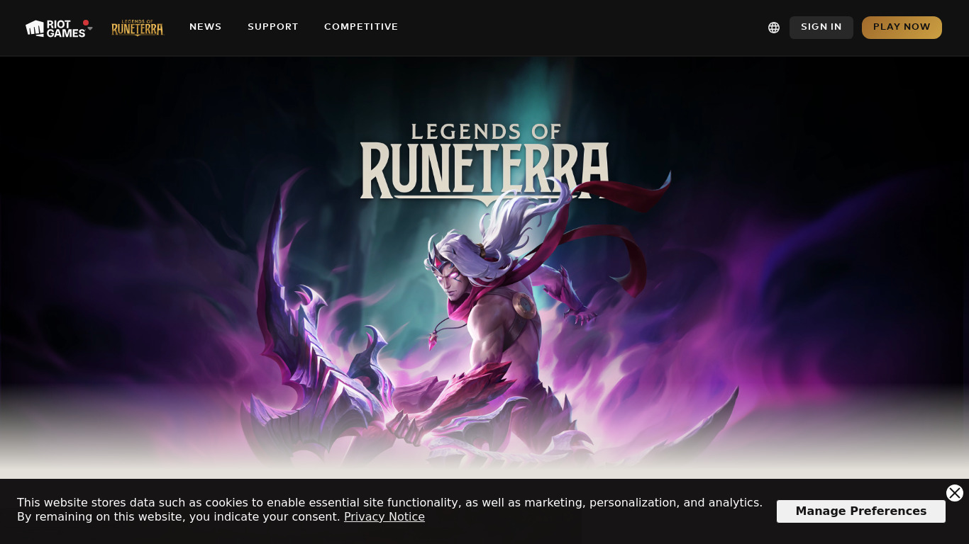 Legends of Runeterra Landing page