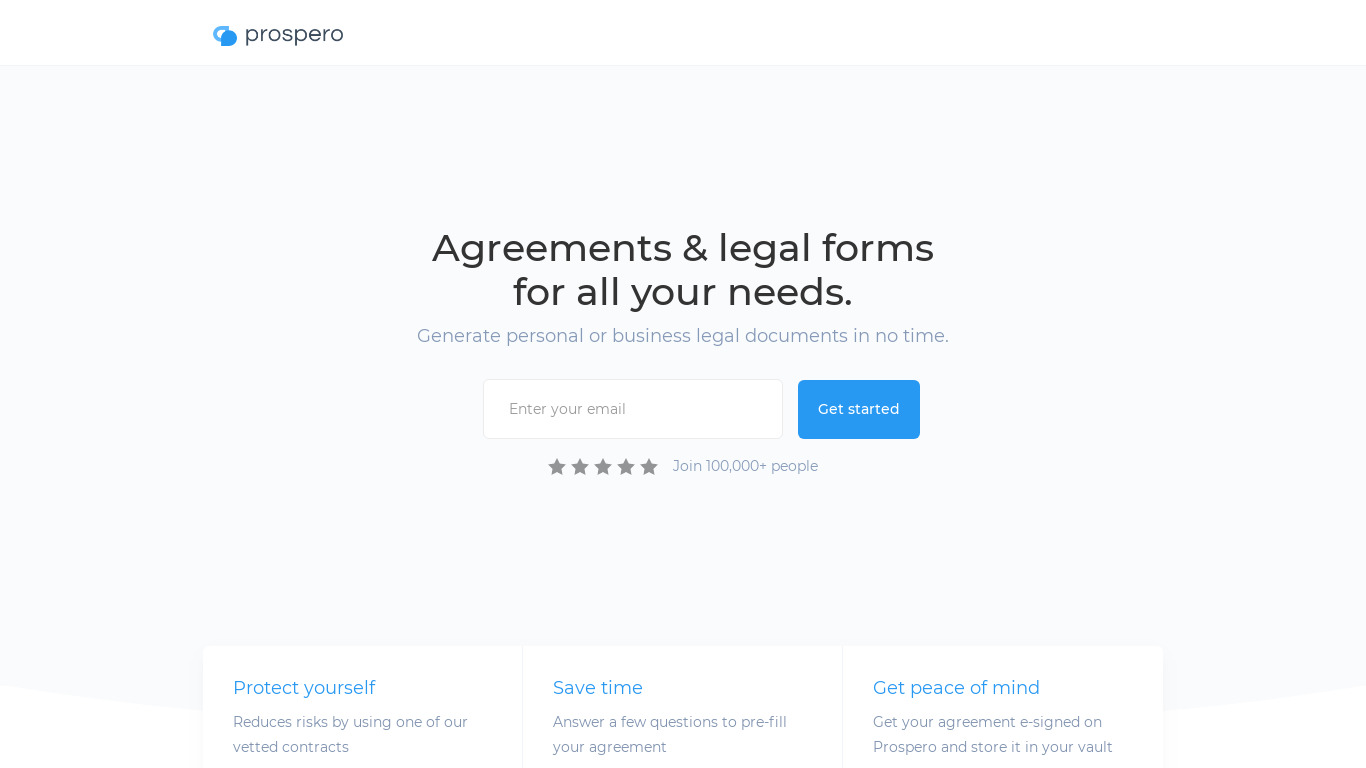 Prospero Legal Landing page