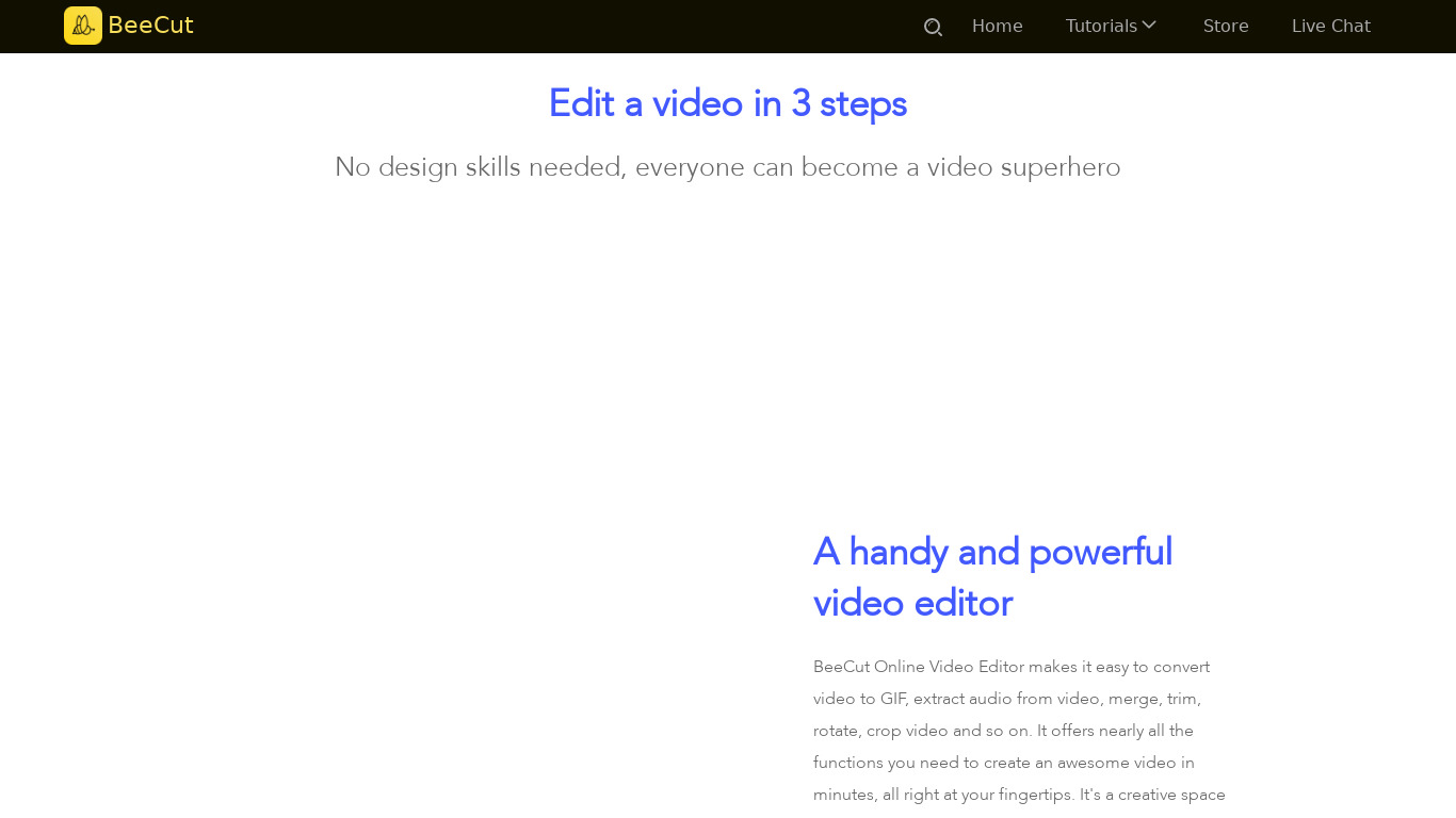 BeeCut online video editor Landing page