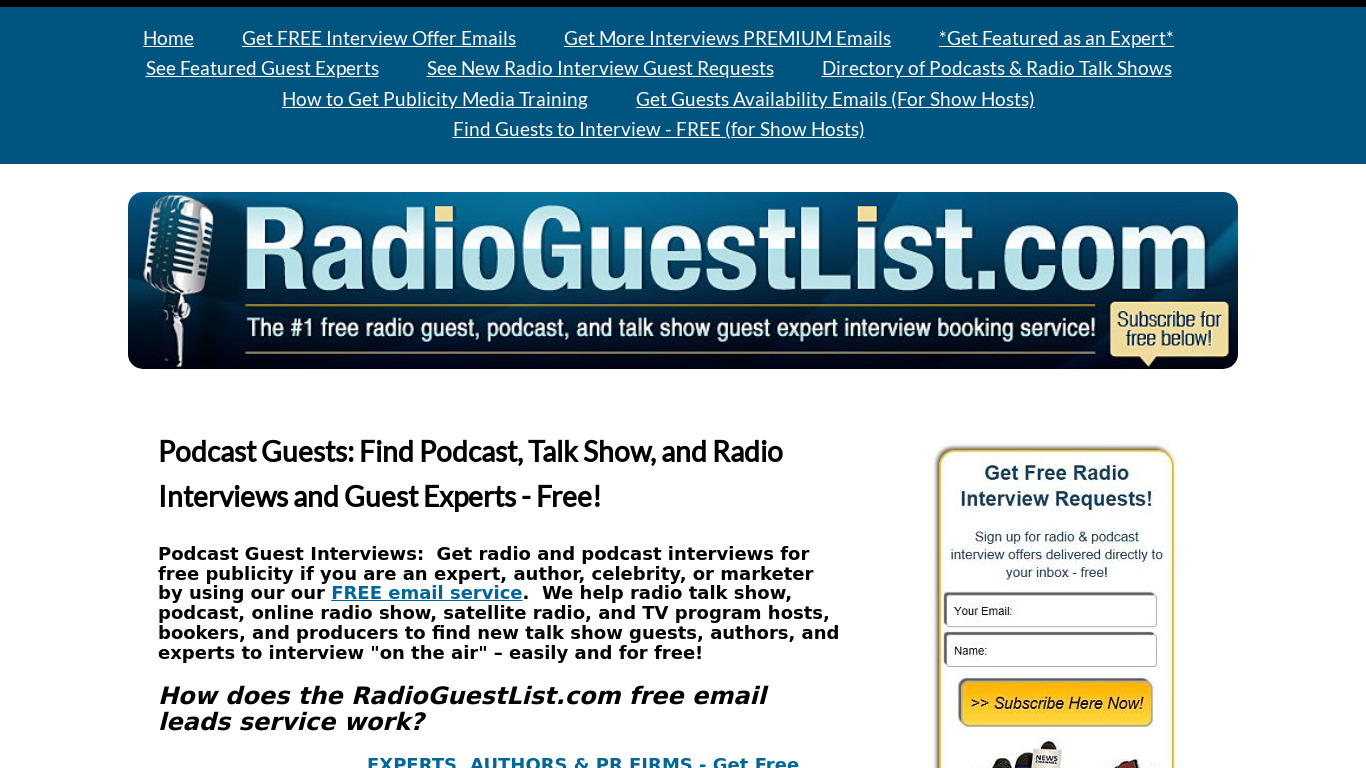 Radio Guest List Landing page