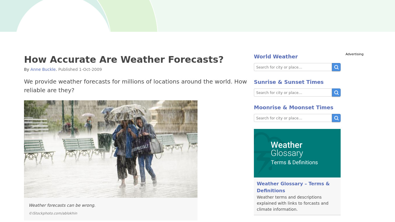 Accurate Weather Forecast Report Landing page