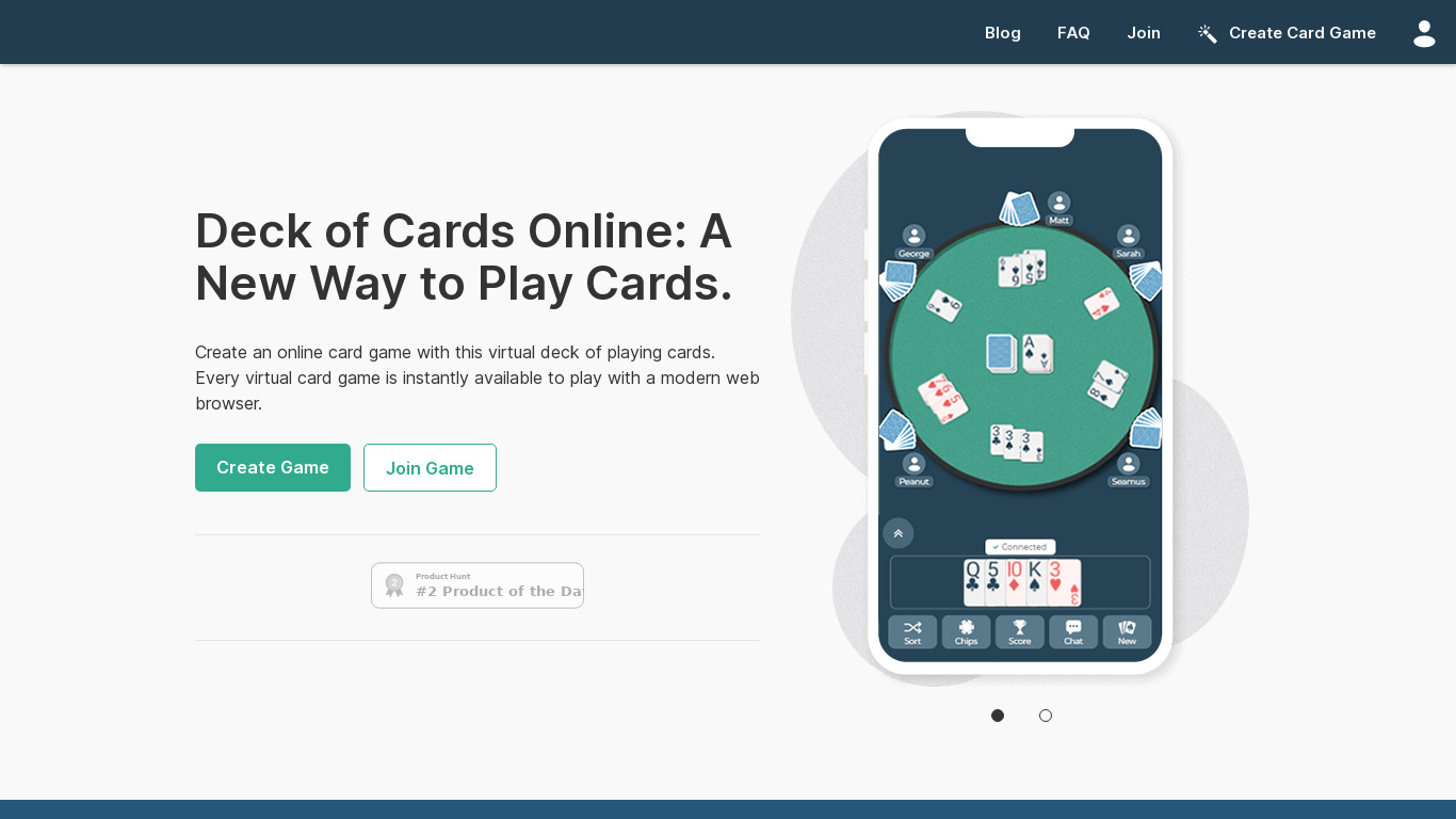 Deck of Cards Landing page