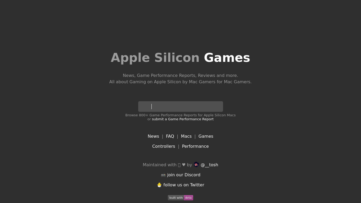 Apple Silicon Games Landing page