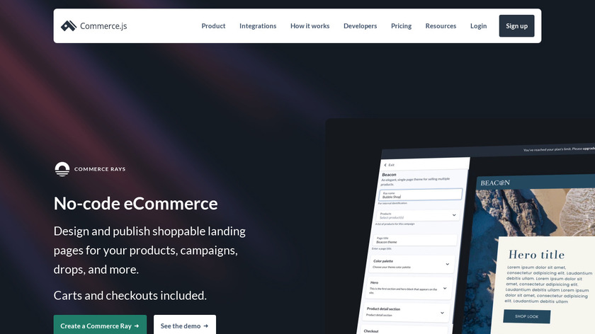 commercejs.com Commerce Rays Landing Page