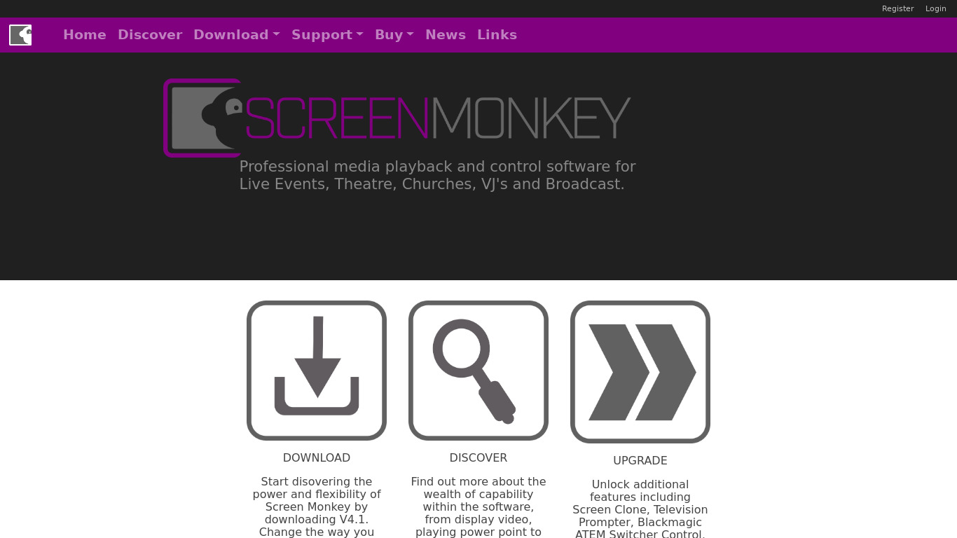 Screen Monkey Landing page