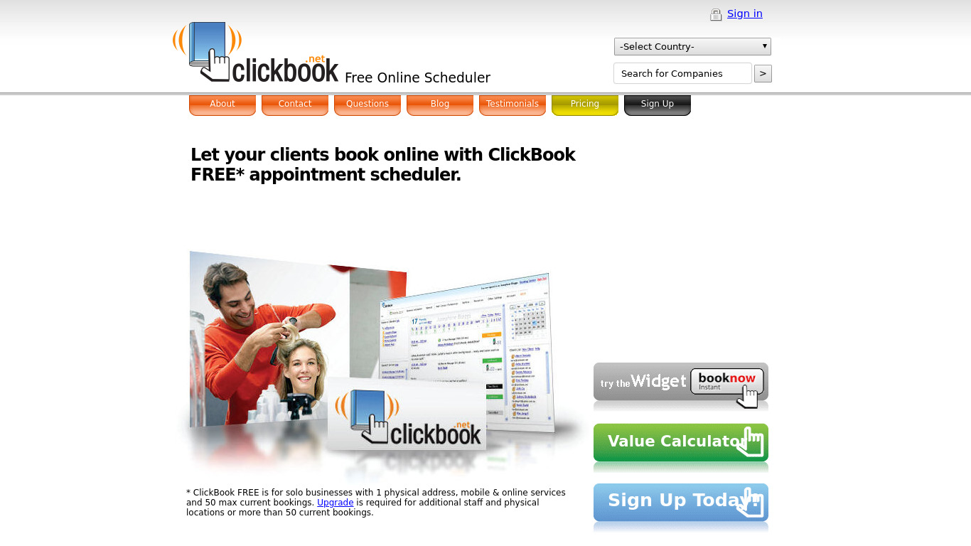 ClickBook Landing page