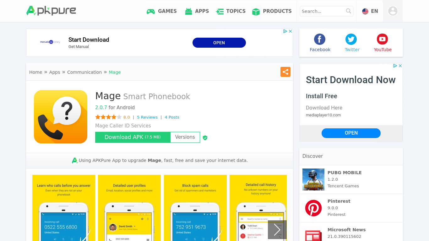 Mage – Smart Phonebook Landing page