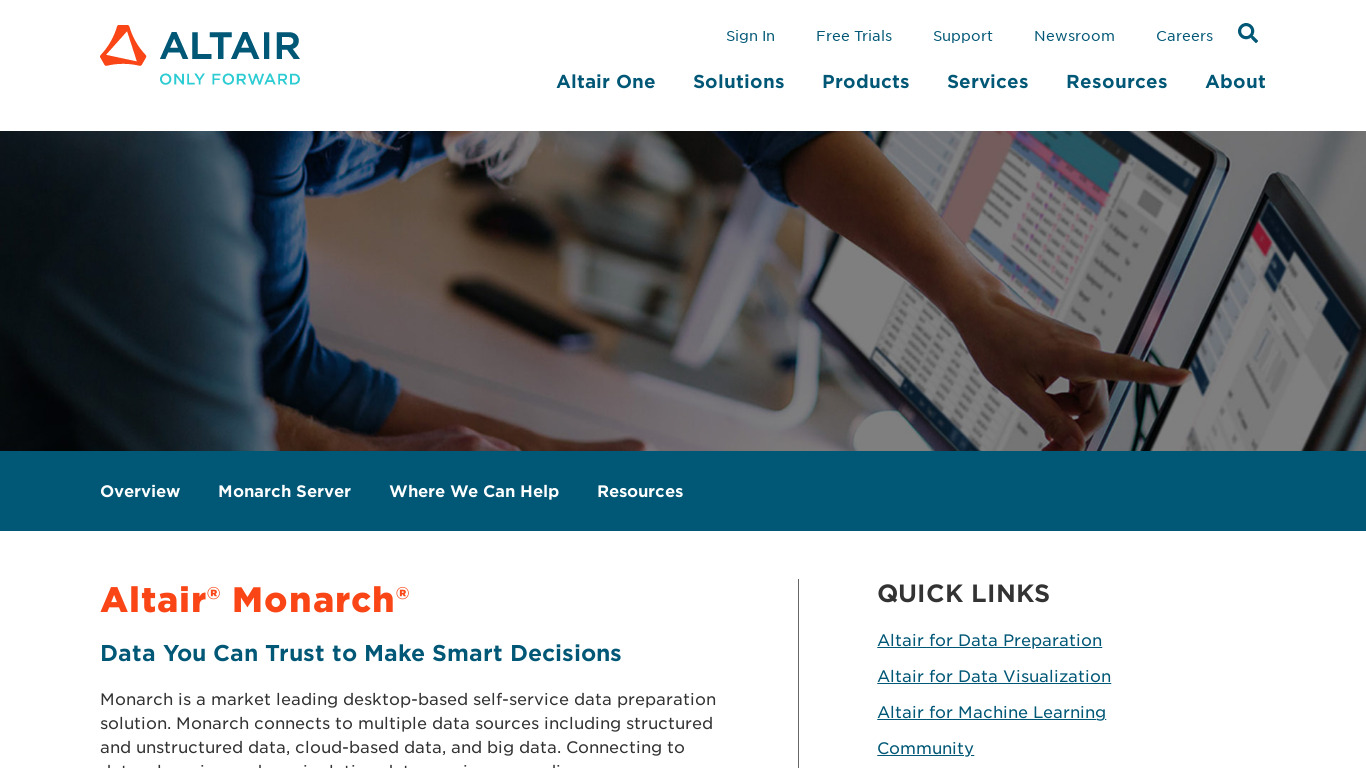 Altair Monarch Landing page
