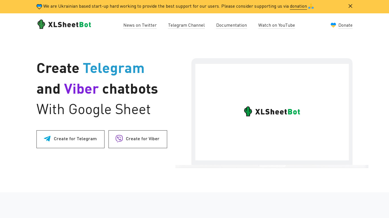 XLSheet Bot Landing page