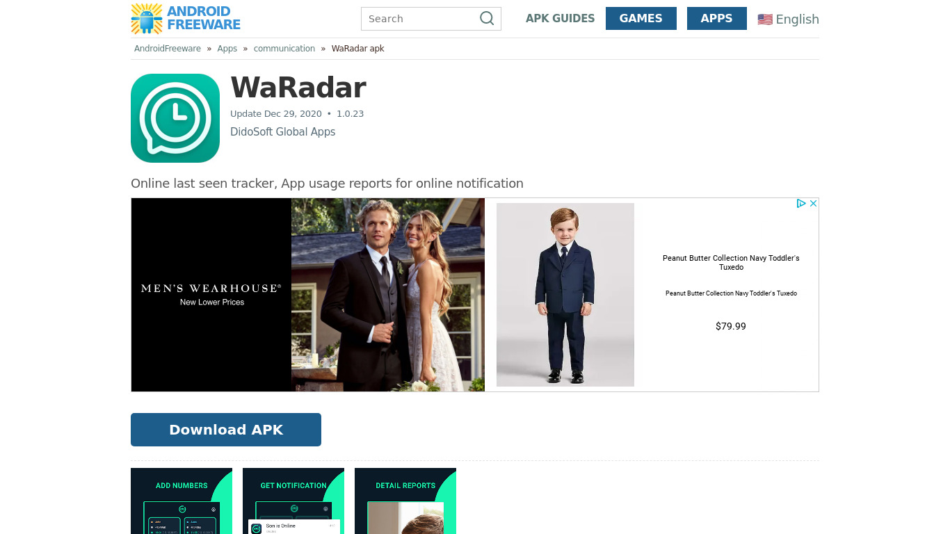WaRaddar: online last seen tracker Landing page
