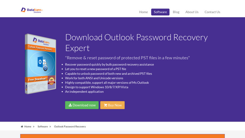 Datavare Outlook Password Recovery Expert Landing Page