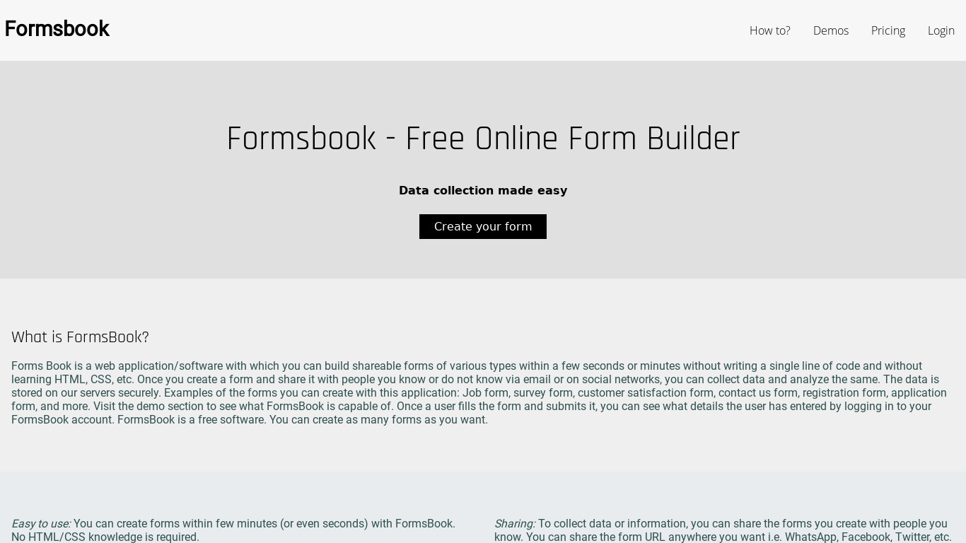 Forms Book Landing page
