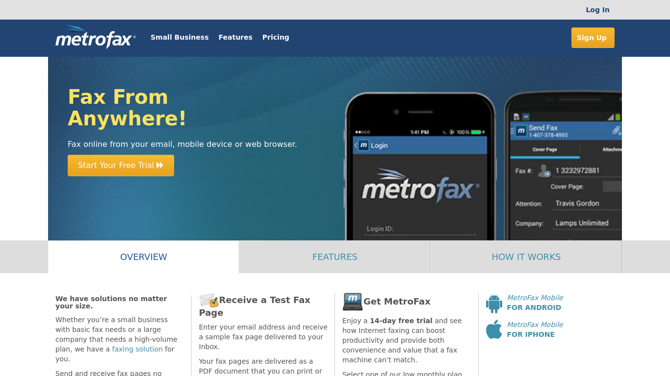 Metrofax Landing page