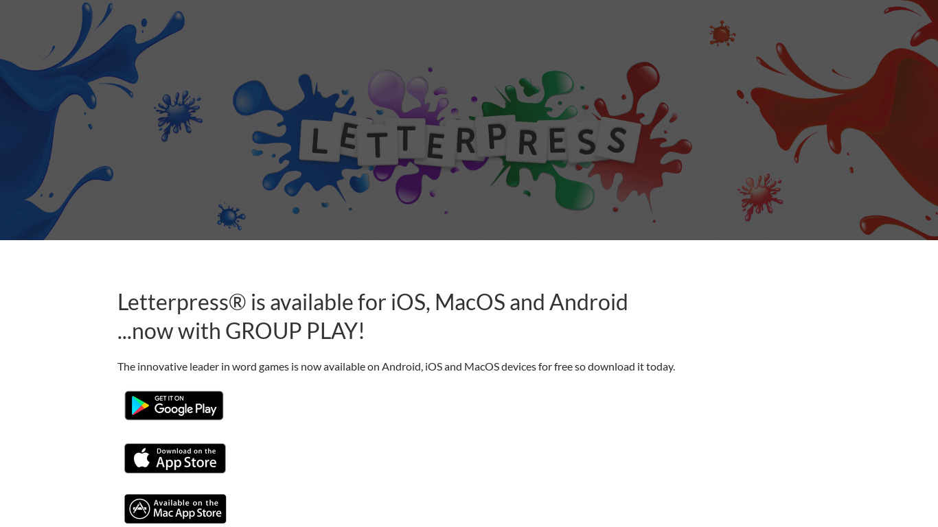 Letterpress – Word Game Landing page