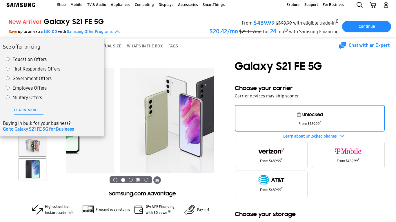 Samsung Galaxy S21 5G Landing page