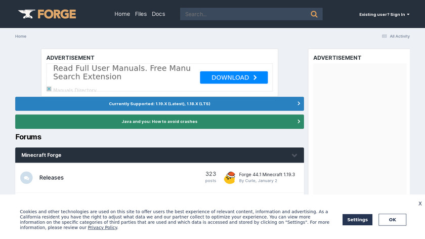 Minecraft Forge Landing Page