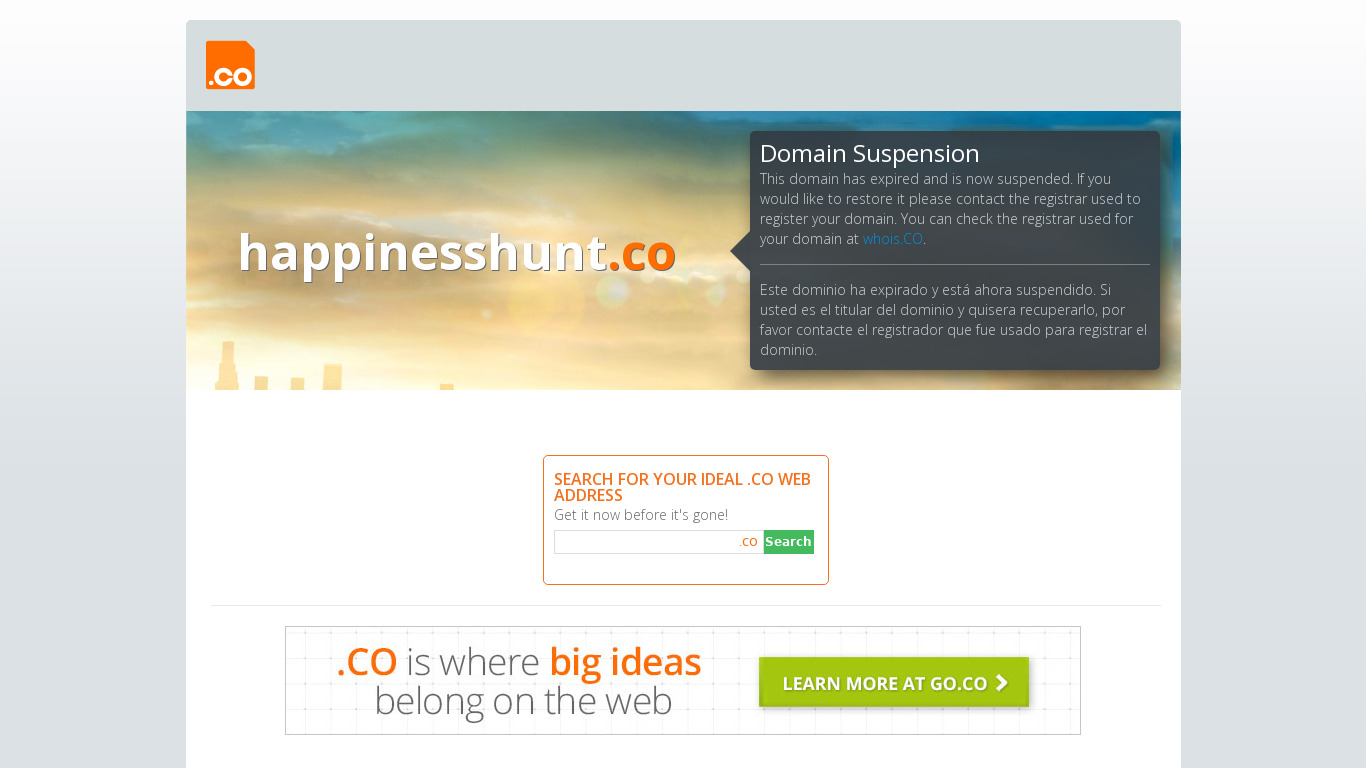 Happiness Hunt Landing page