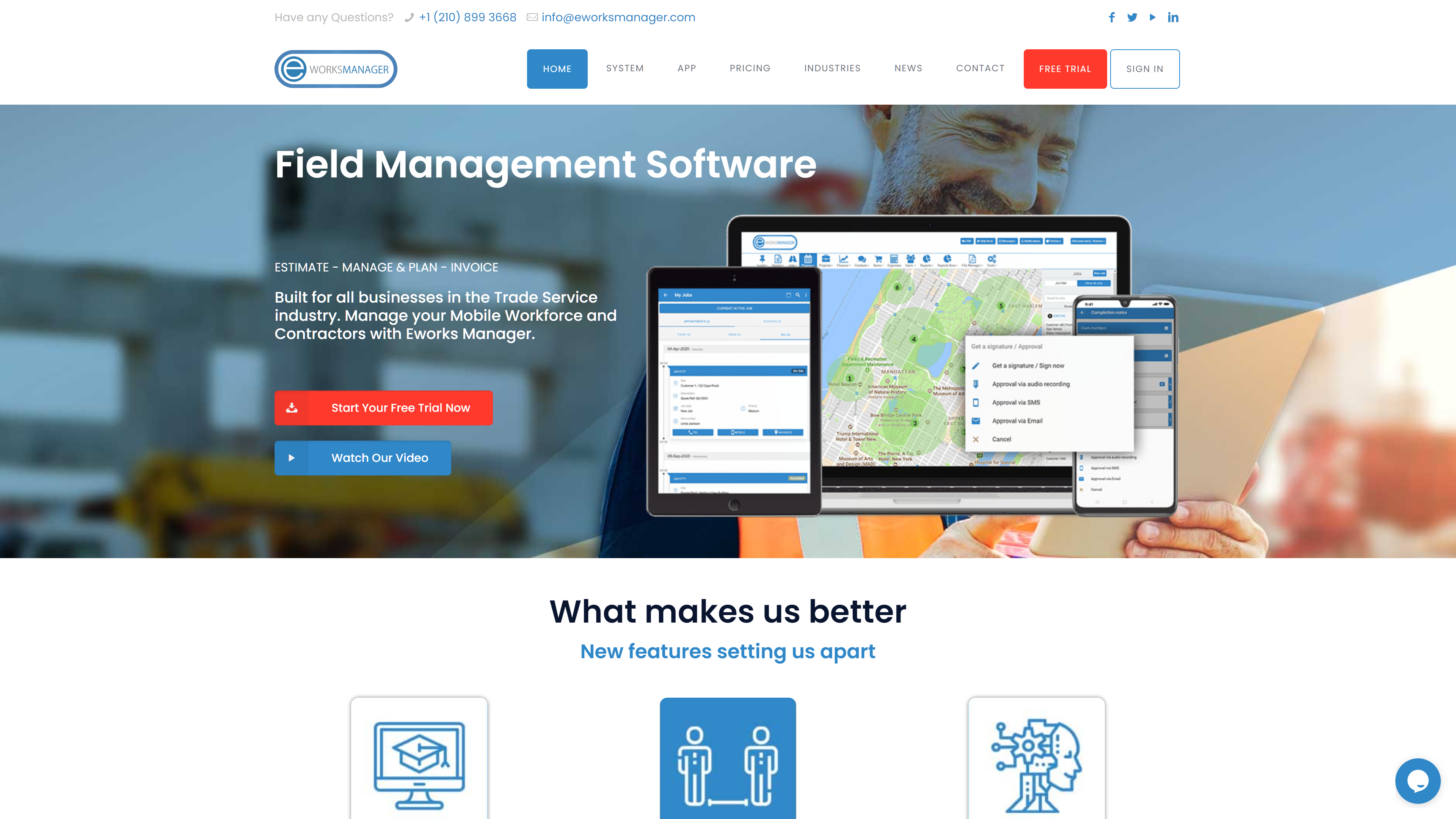 Eworks Manager Landing page