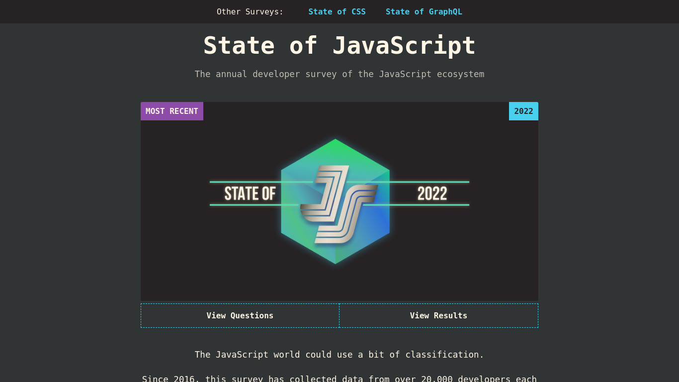 The State Of JavaScript Survey Landing page