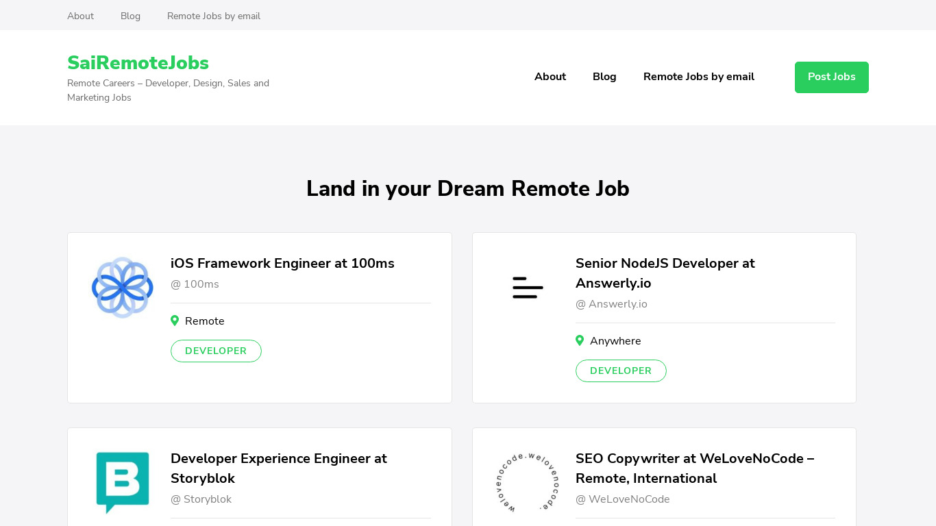 Sai Remote Jobs Landing page