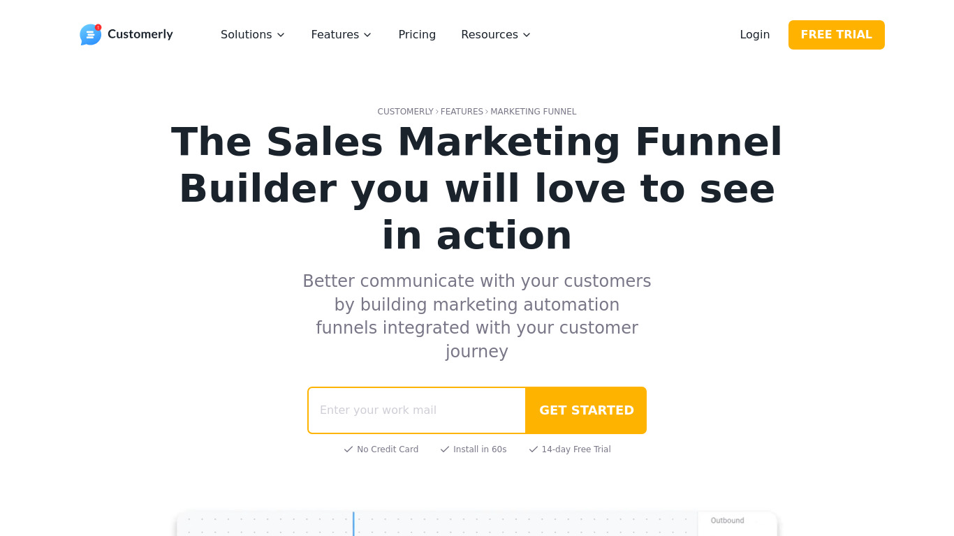 Visual Funnels Maker from Customerly Landing page
