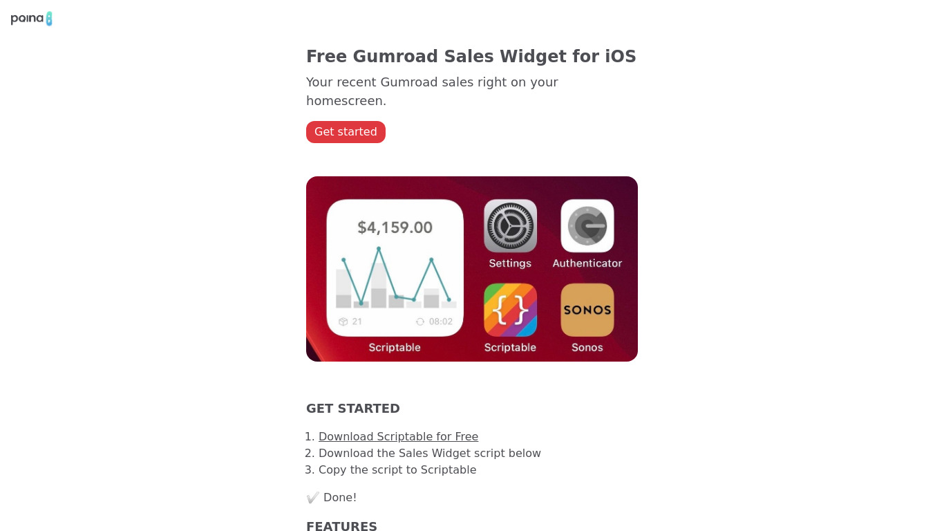 Gumroad Sales Widget for iOS Landing page