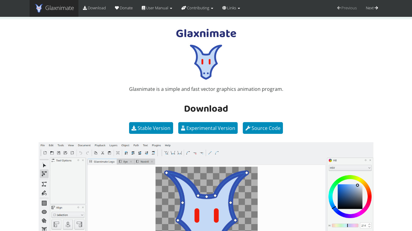 Glaxnimate Landing page