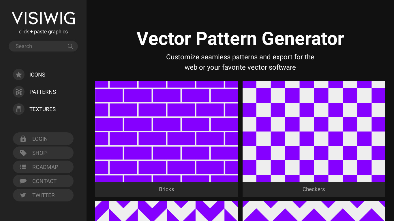 Vector Pattern Generator Landing page