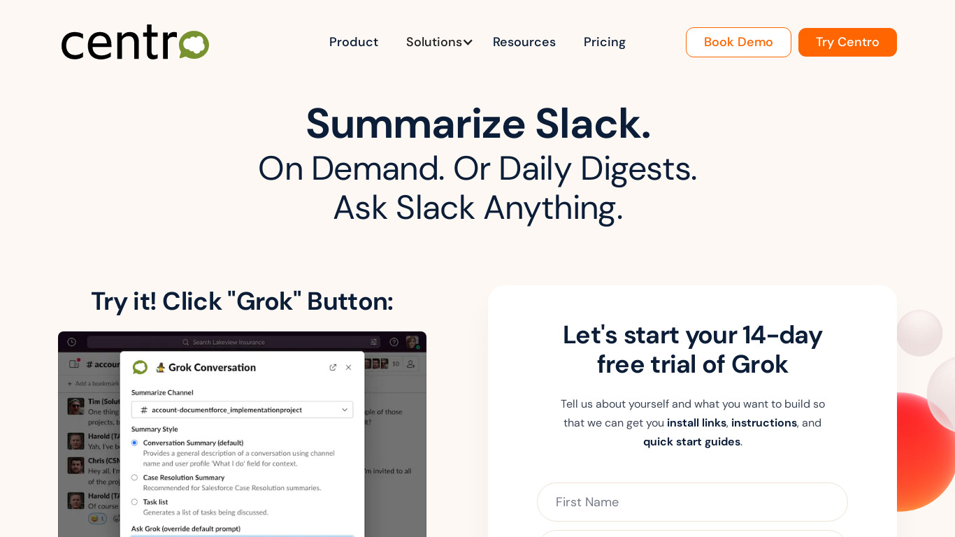 Grok by Centro Landing page