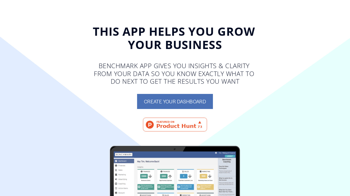 Benchmark App Landing page