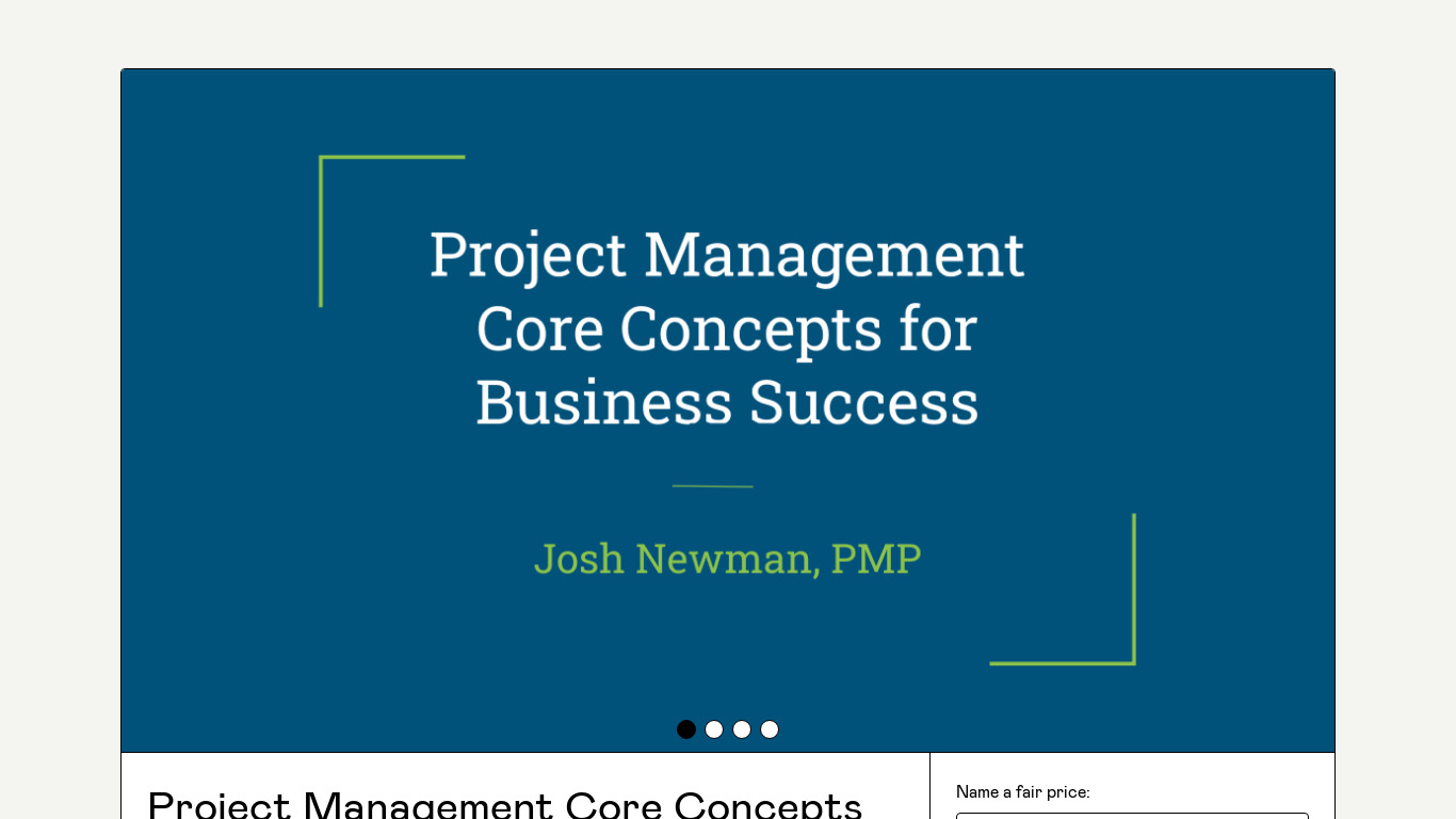 Project Management Core Concepts Landing page