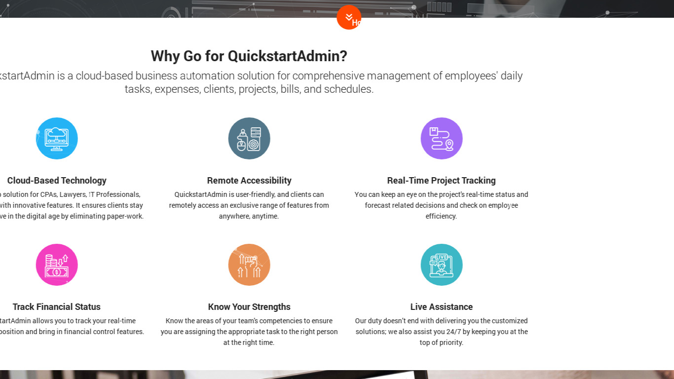 QuickStart Admin Landing page