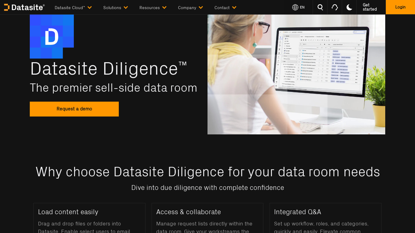 Datasite Diligence Landing page