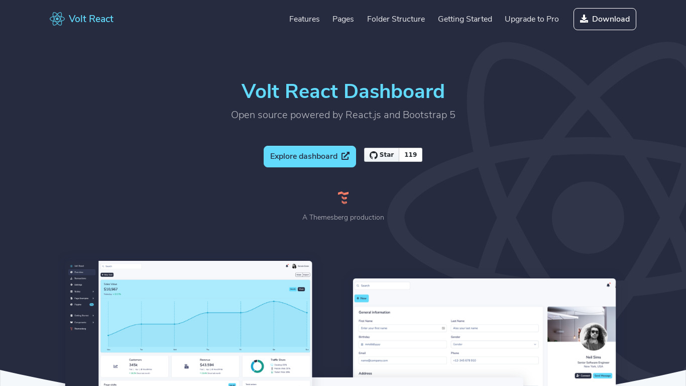 Volt React Landing page