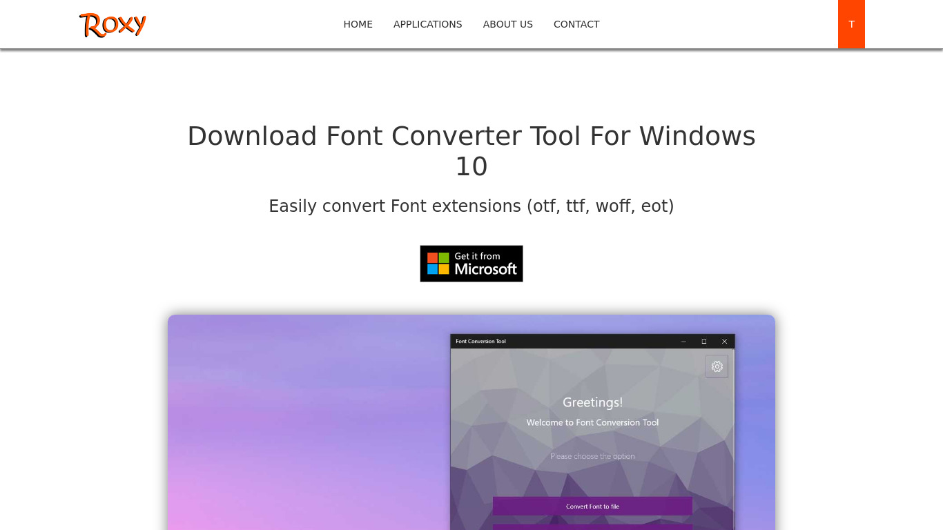RoxyApps Font Conversion Tool Landing page