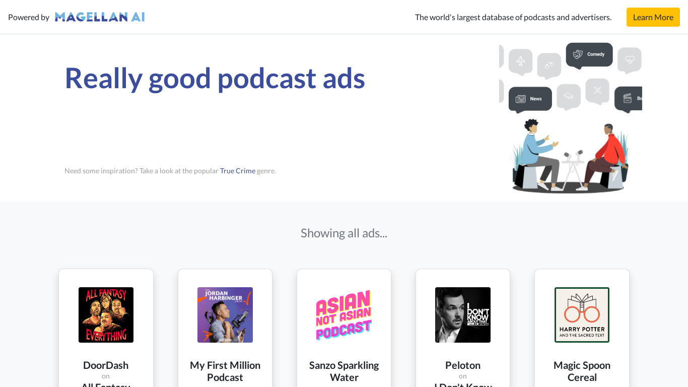 Really Good Podcast Ads Landing page