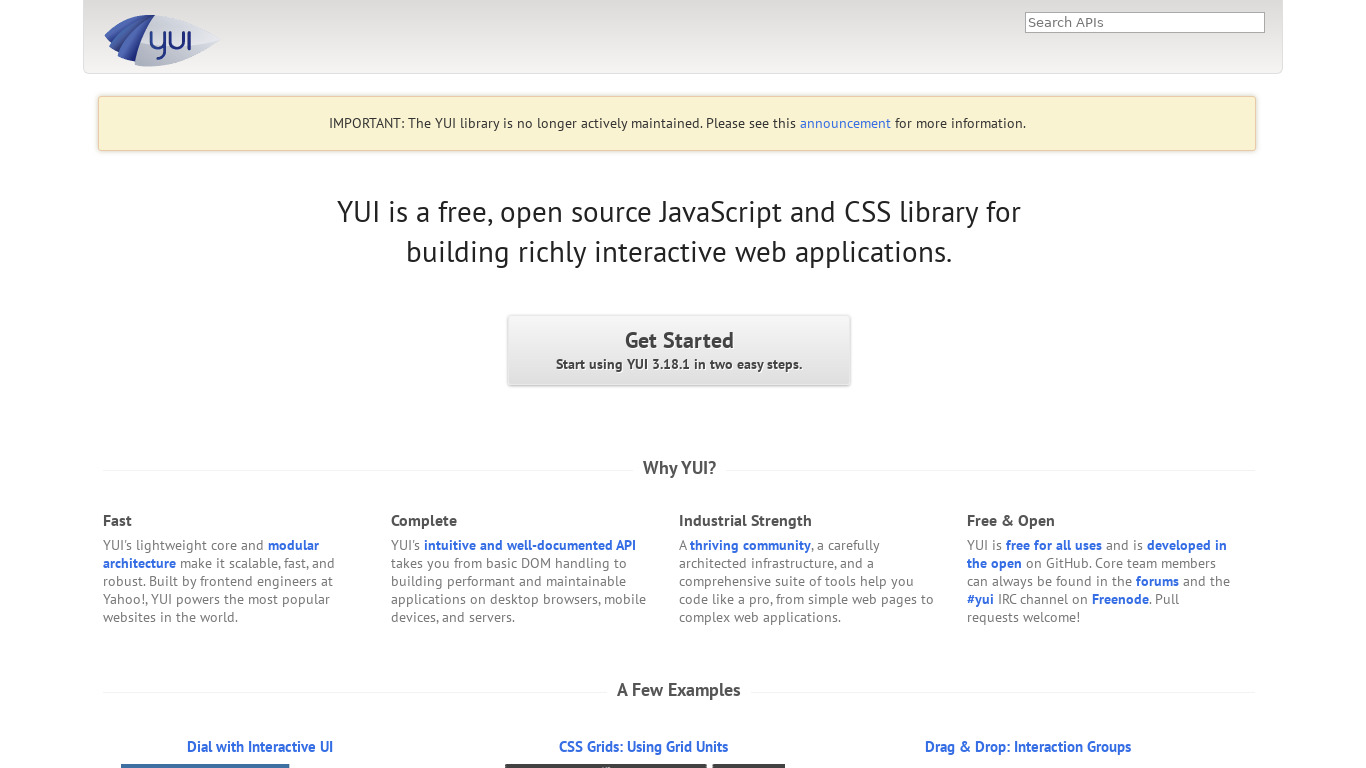 YUI Library Landing page