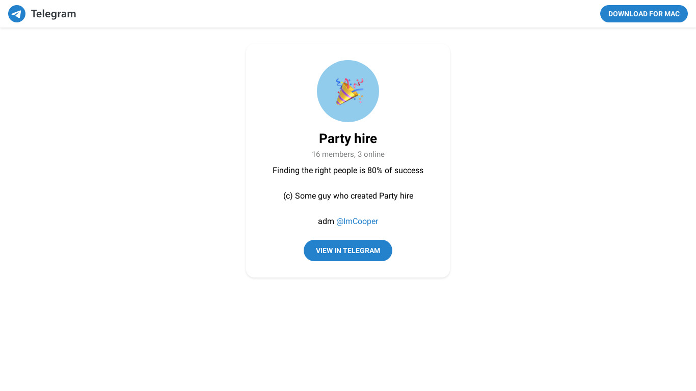 Party hire Landing page