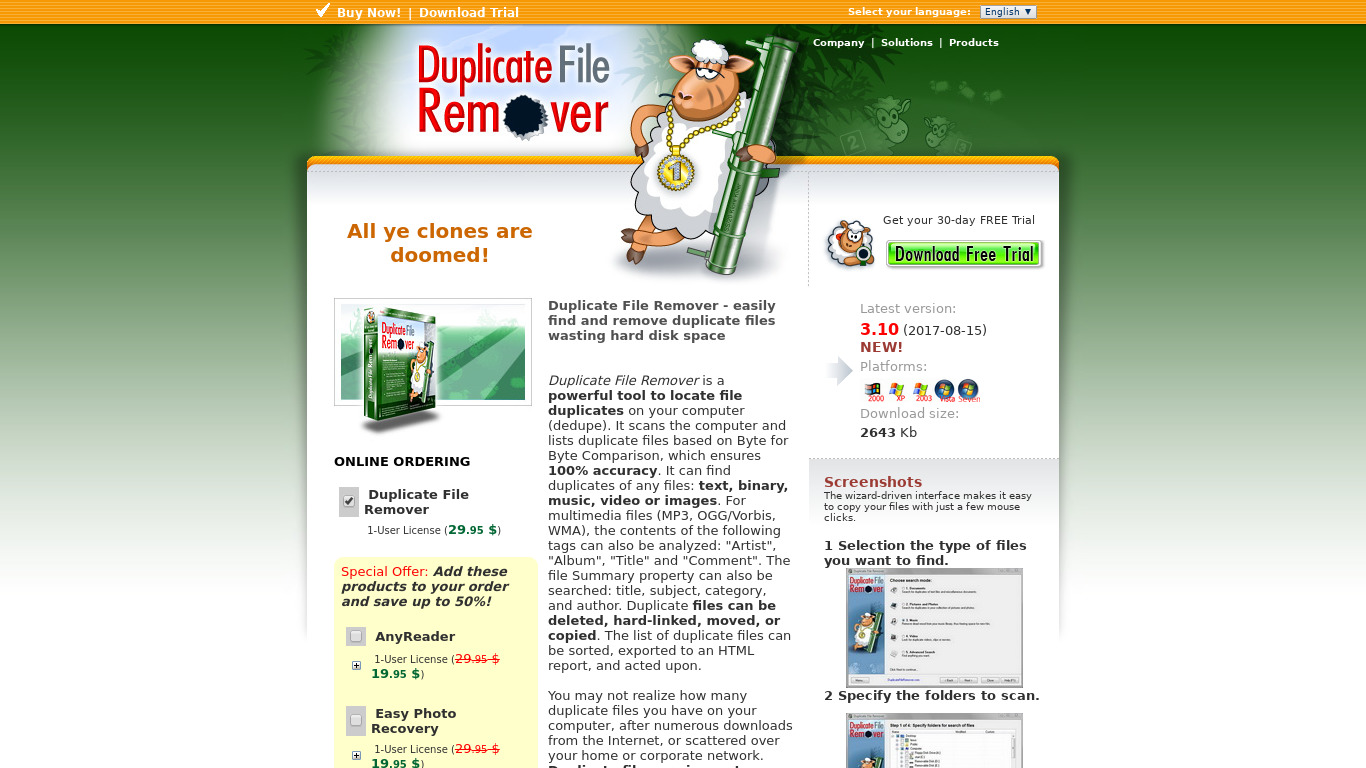 Duplicate File Remover Landing page