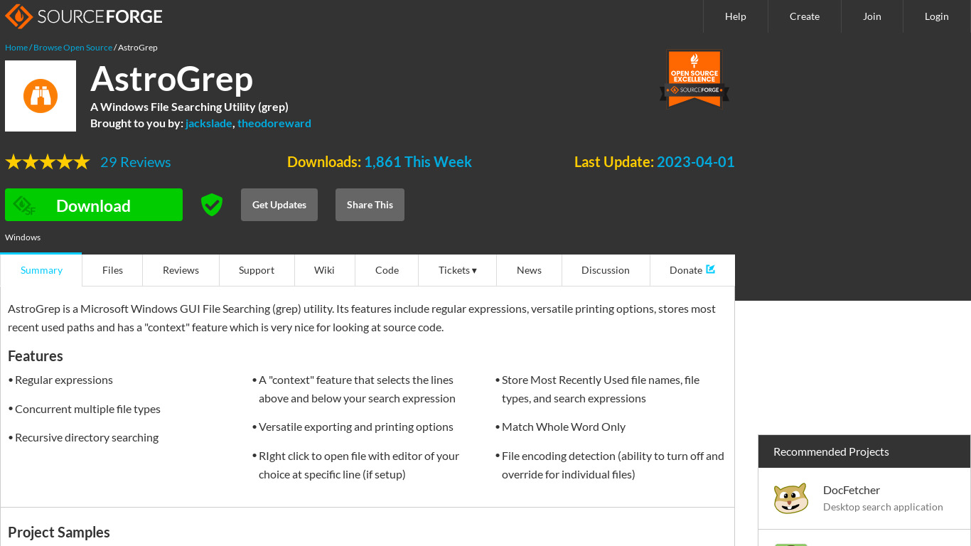 AstroGrep Landing page