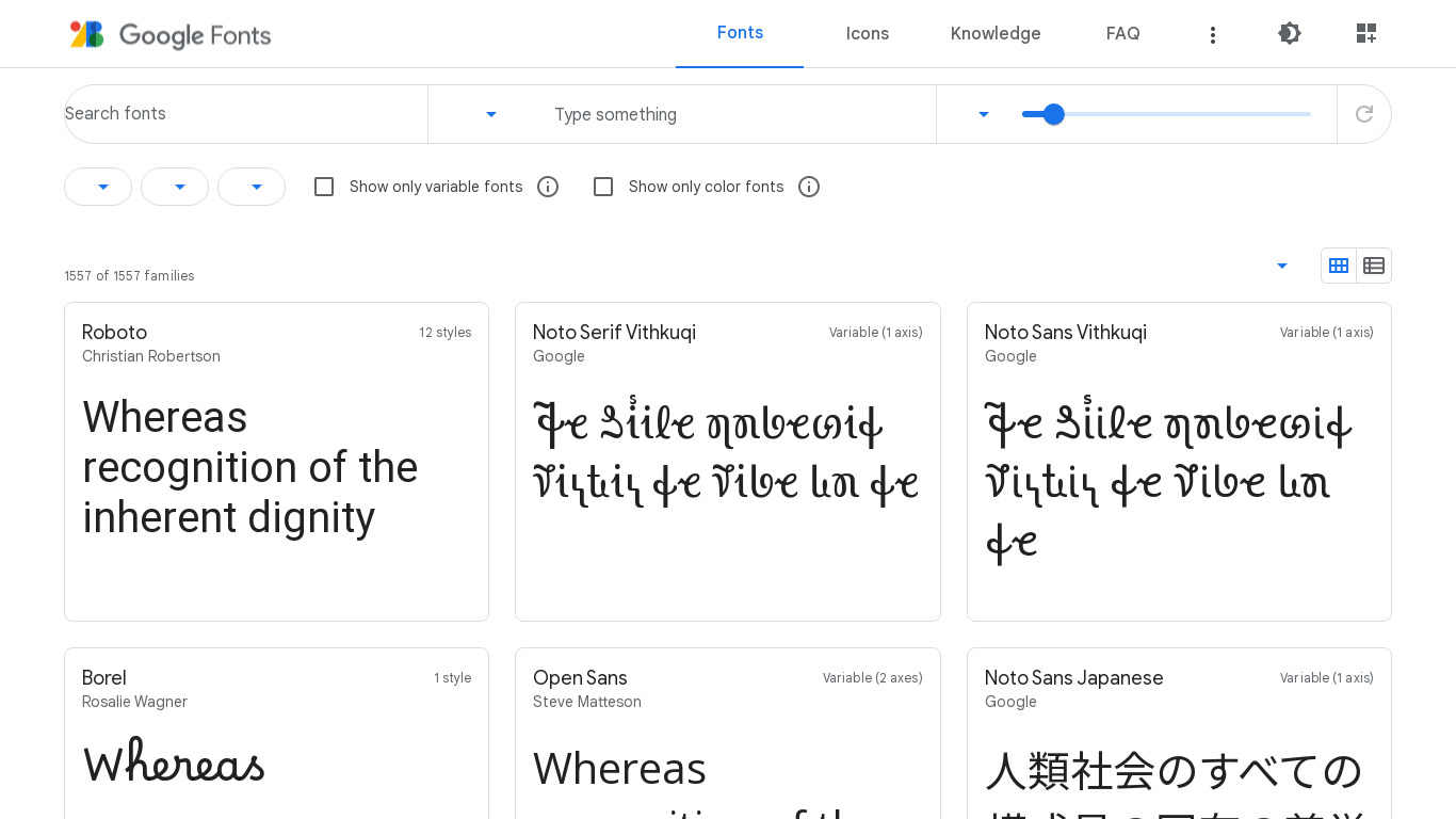 Google Fonts Landing page