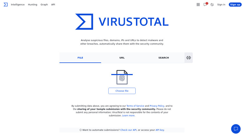 VirusTotal Landing Page