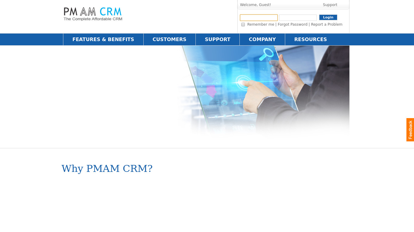 PMAM CRM Landing page